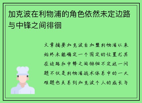 加克波在利物浦的角色依然未定边路与中锋之间徘徊